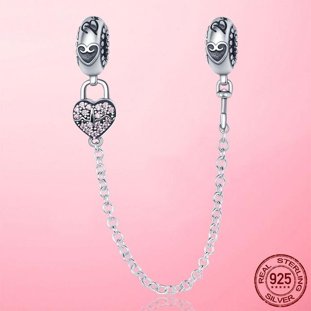 Бусины из стерлингового серебра 925 пробы, классическая защитная цепочка, стопорный зажим, подвеска, подходит для оригинального модного браслета, серебро 925 пробы, изготовление ювелирных изделий, подарок