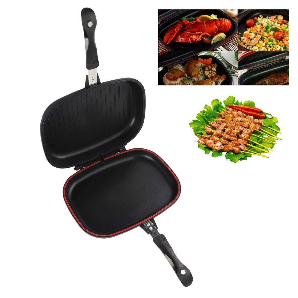 Grill Pan Frying Double Side Portable Anti‑Burn Handle Kitchen Supplies Grill Pot 32cm 12.6in