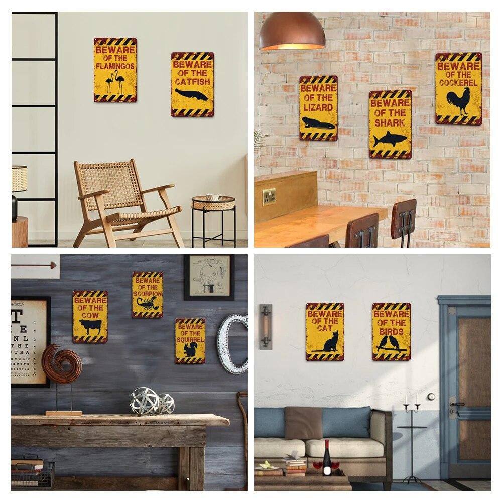 BEWARE OF Dog Cat Chicken Retro Plaque Metal Tin Signs Garden Yard Home Decoration Caution Kraken Plate Animal Warning Sign