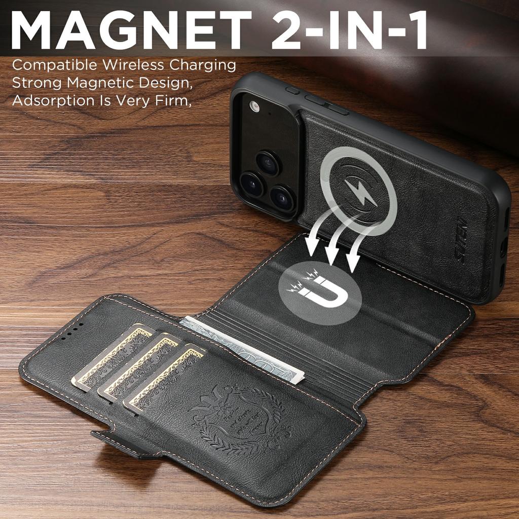 SUTENI Q-06 For iPhone 17 Pro Max Case Color Splicing Magnetic Detachable Leather Phone Cover