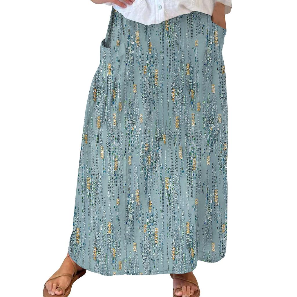 Женская повседневная свободная юбка-макси в стиле бохо с эластичной резинкой на талии, пляжная, струящаяся, с карманом