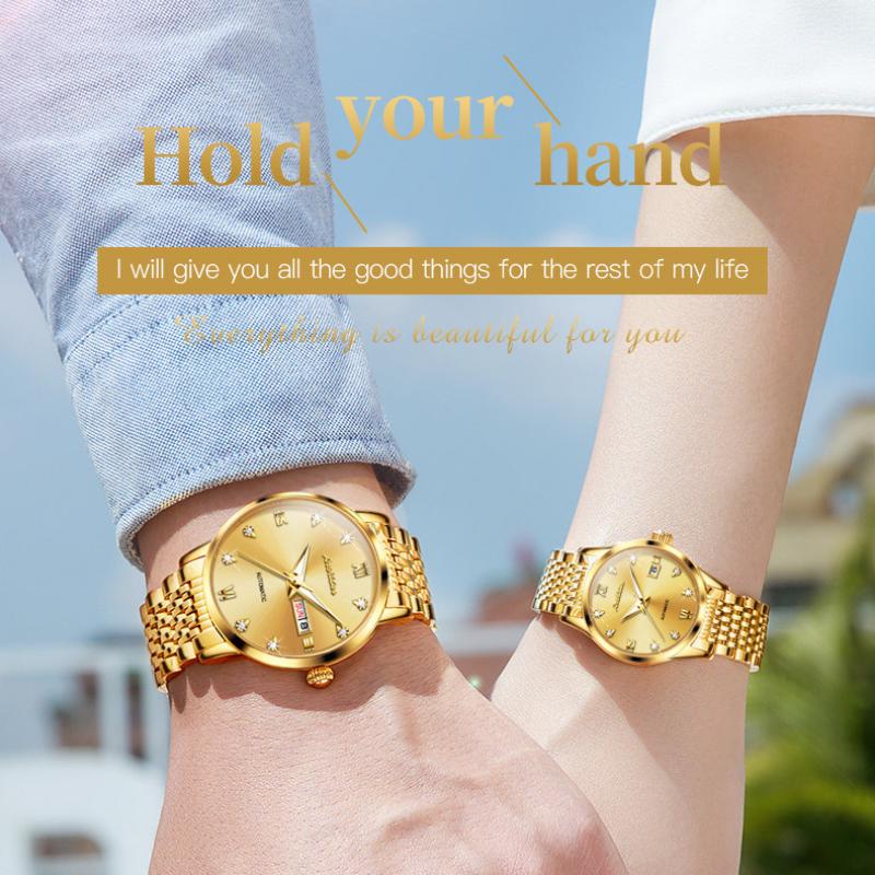 JINSHIDUN New Business and Leisure Men's Watches Fashion Diamond Belt Calendar Waterproof Couples High -end Women's Watch