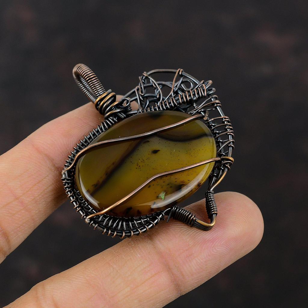 Подвеска из агата из Монтаны, медная подвеска, обернутая проволокой, подвеска ручной работы, медные украшения, подвеска из настоящего драгоценного камня, обернутая проволокой, подарок для матери