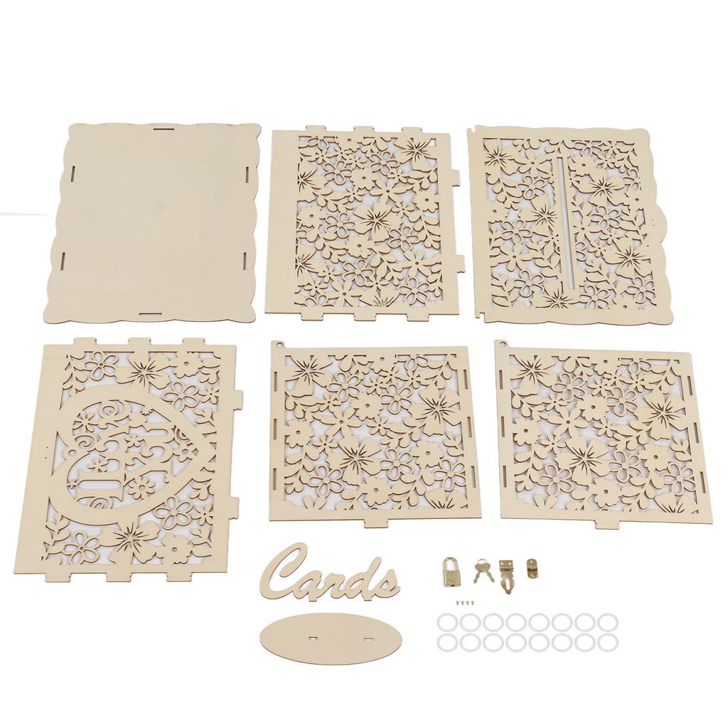 DIY Hollow Wooden Box Gift Card Money Case Wedding Reception Decoration Box Easy Assembly