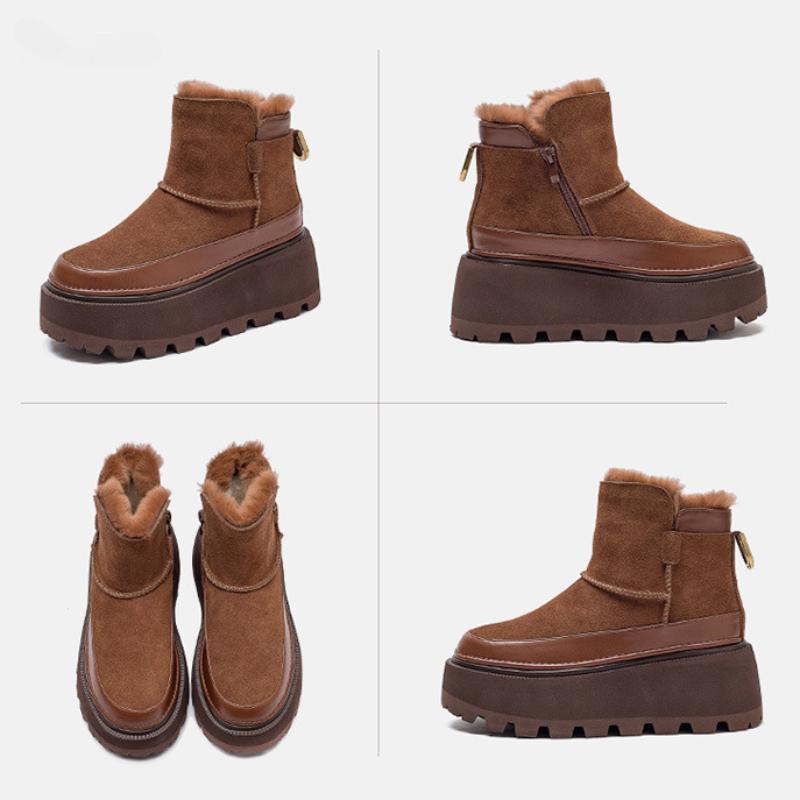 Johnature Зимние ботинки на толстой подошве с плюшевой теплой боковой молнией, универсальная однотонная женская обувь в стиле ретро