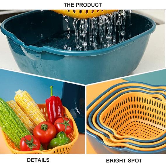 LIFKOME 6 Pieces Drain Colander Set Detachable Multi-layer Plastic Kitchen Food Strainer Fruits Vegetable Washing Baskets Drain Bowls for Cleaning