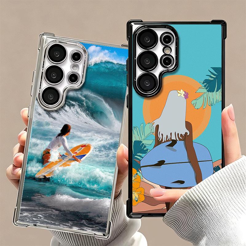 Surfboard Surfing Surf Summer Soft Phone Case For Samsung Galaxy S26 Ultra S25 Edge S24 FE S23 Plus S22 S21 + S20 Plating Anti-F