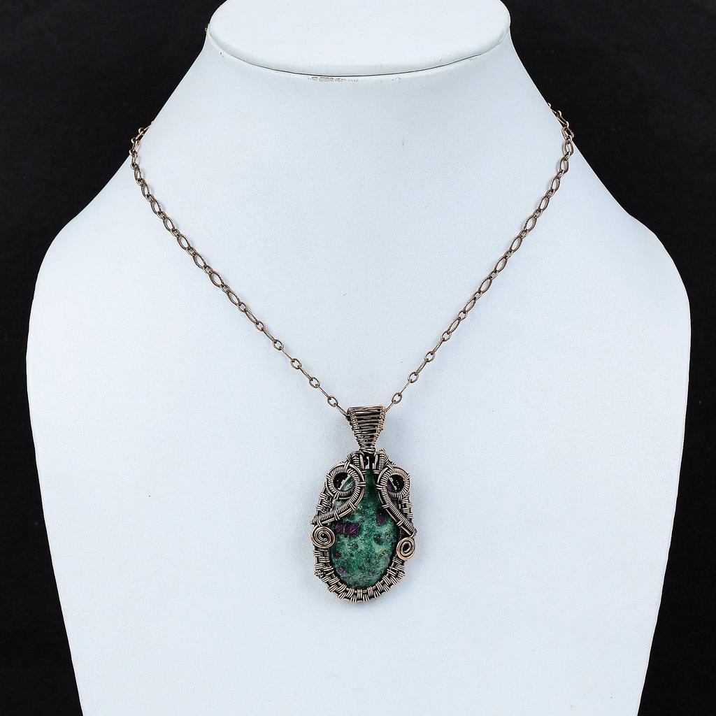 Рубиновый фукситовый кулон, медная проволока, кулон, дизайнерские украшения, кулон с драгоценным камнем, медные ювелирные изделия ручной работы, подарок для свадьбы, этнический кулон