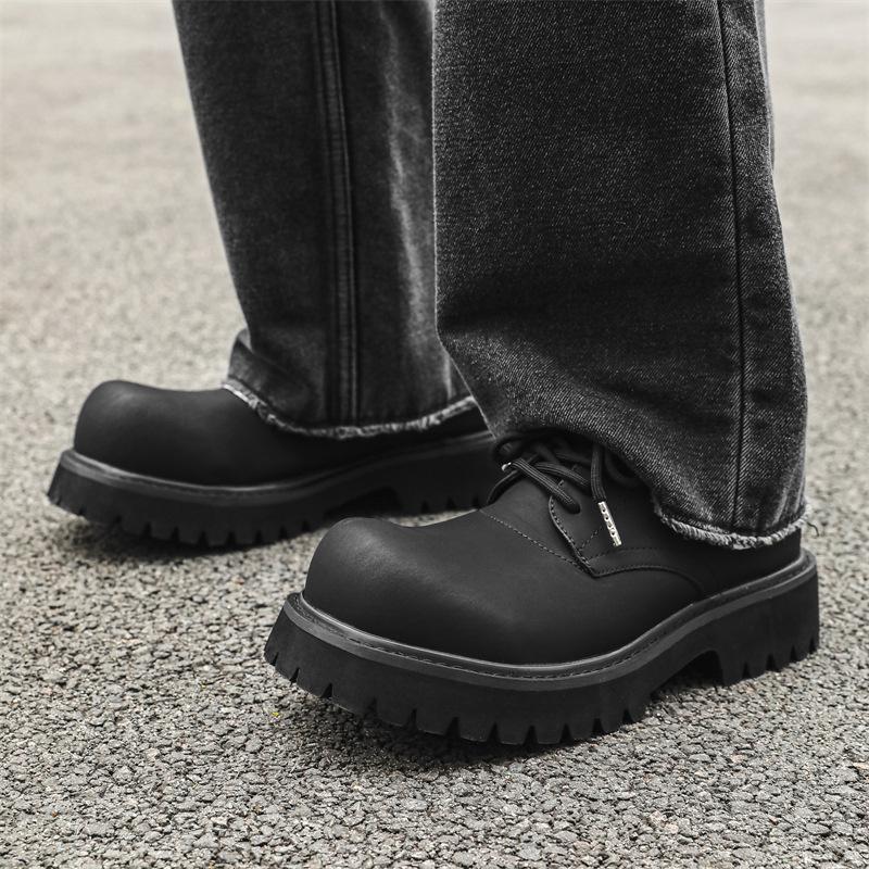 Thick Sole Casual Genuine Leather Dress Shoes Men Platform Heighten Japan Harajuku Korean Streetwear Fashion Shoes White