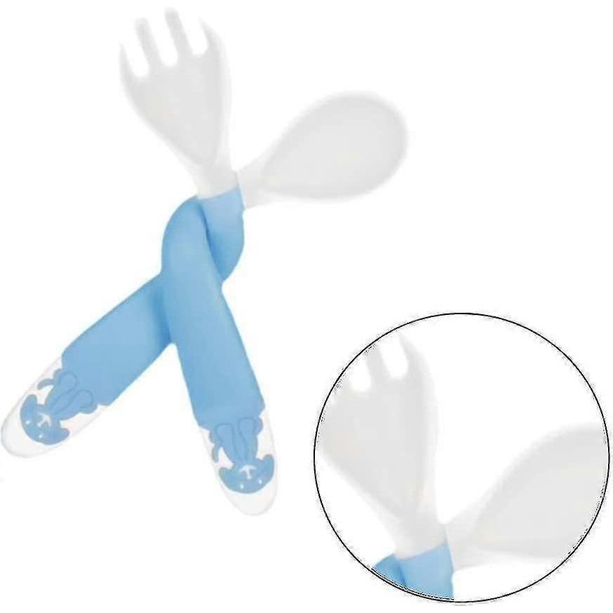 Feeding Fork Spoon Flatware Cartoon Silicone Dishware Flexible Spoon For Infants Baby Home Toddlerblue, White2pcs