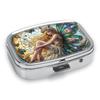 Portable Pill Box with 2 Compartments, Mini Metal Medicine Organizer Case, Cute Printed Pill Container for Vitamins, Pills, Jewelry, Travel, Daily Use