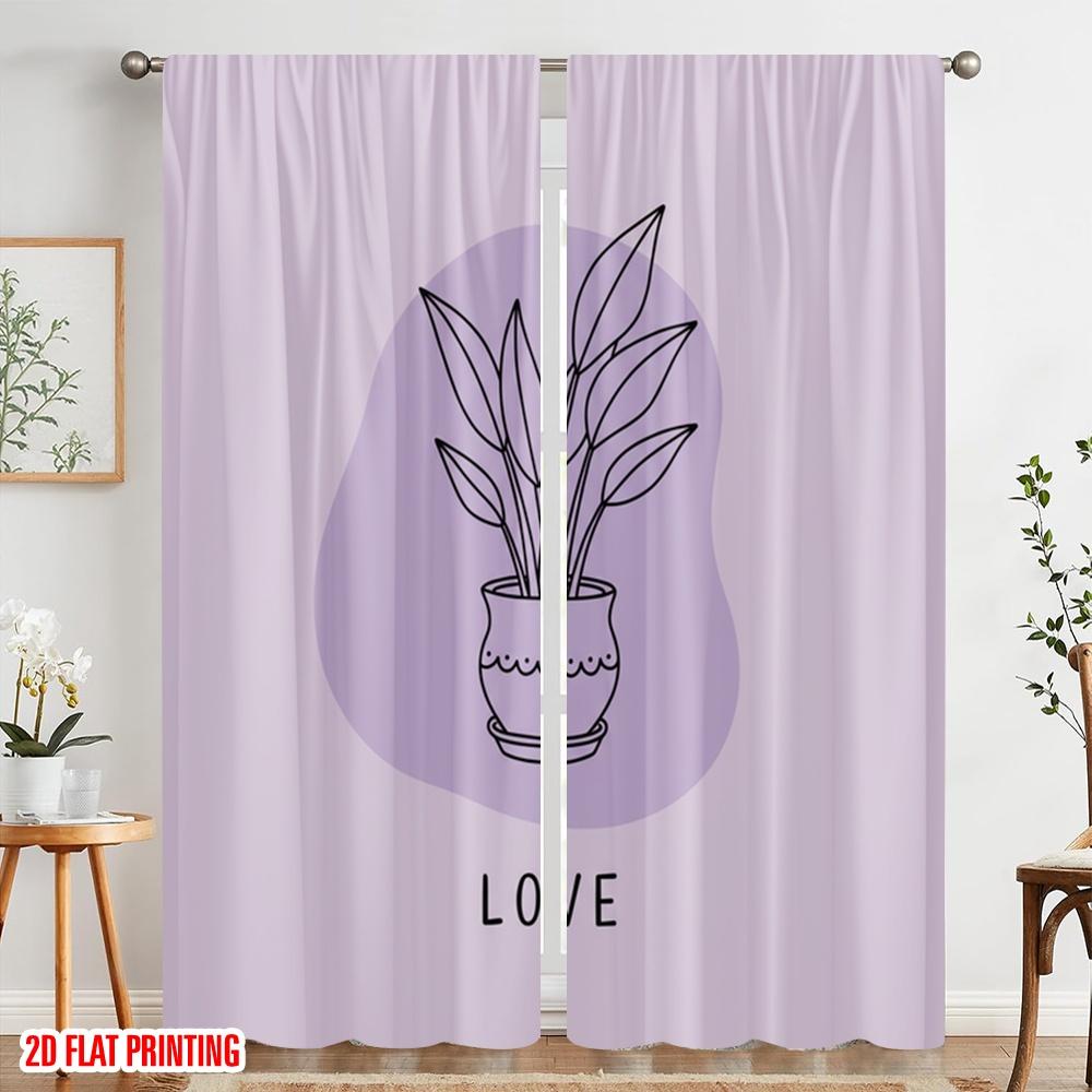 2pcs 2D flat printing Scene Curtain Plant Pot Love 100% Polyester Fabric Without Electricity Festive Holiday for Classroom