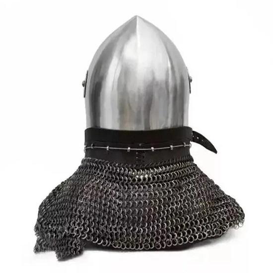 Bascinet Spoleto Helmet Armored Combat & Reenactment Helmet | LARP Battle Armor Helmet With Chainmail
