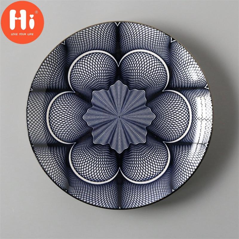 Japanese Style 8 Inch Ceramic Under Glazed Vegetable Dinner Plate Simple Dessert Plate Household Small Steak Dish Food Container