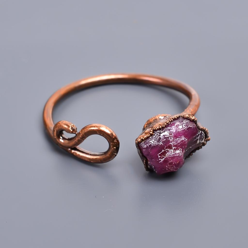 Розовый рубин Медь Заявление Гальванопластика Коктейль Друг Подарок Кольцо Ювелирные изделия V-42