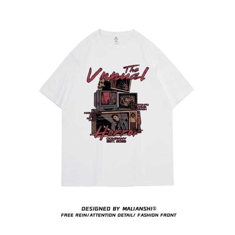 Женская футболка свободного кроя 2025 года из хлопка в стиле хип-хоп с рисунком из мультфильмов