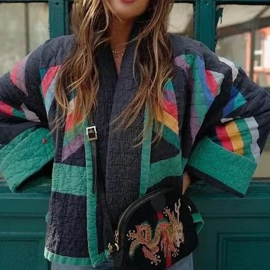 Женская зимняя куртка с хлопковой подкладкой в стиле ретро с цветочным принтом