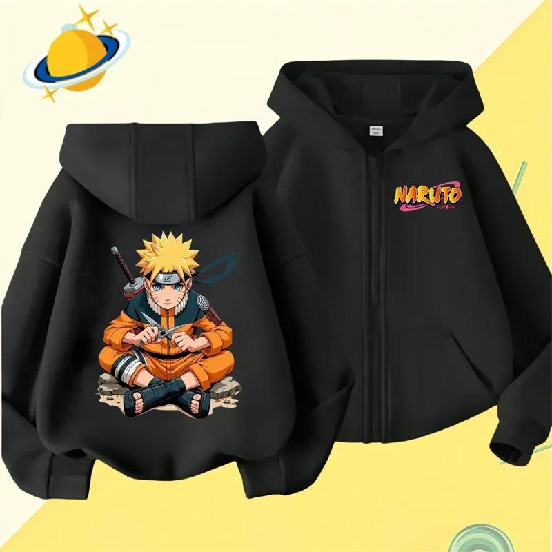 2025 MINISO Anime Naruto Kids Zipper Hoodie Cartoon Print Autumn/Winter Long-sleeved Hooded Sweatshirt Casual Top for Boys and Girls