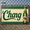 Винтажная металлическая вывеска Chang Beer Ретро-стиль плаката тайского пива Настенный декор в зеленых и бежевых тонах Прочная железная арт-планка для