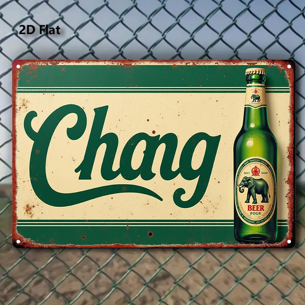 Винтажная металлическая вывеска Chang Beer Ретро-стиль плаката тайского пива Настенный декор в зеленых и бежевых тонах Прочная железная арт-планка для