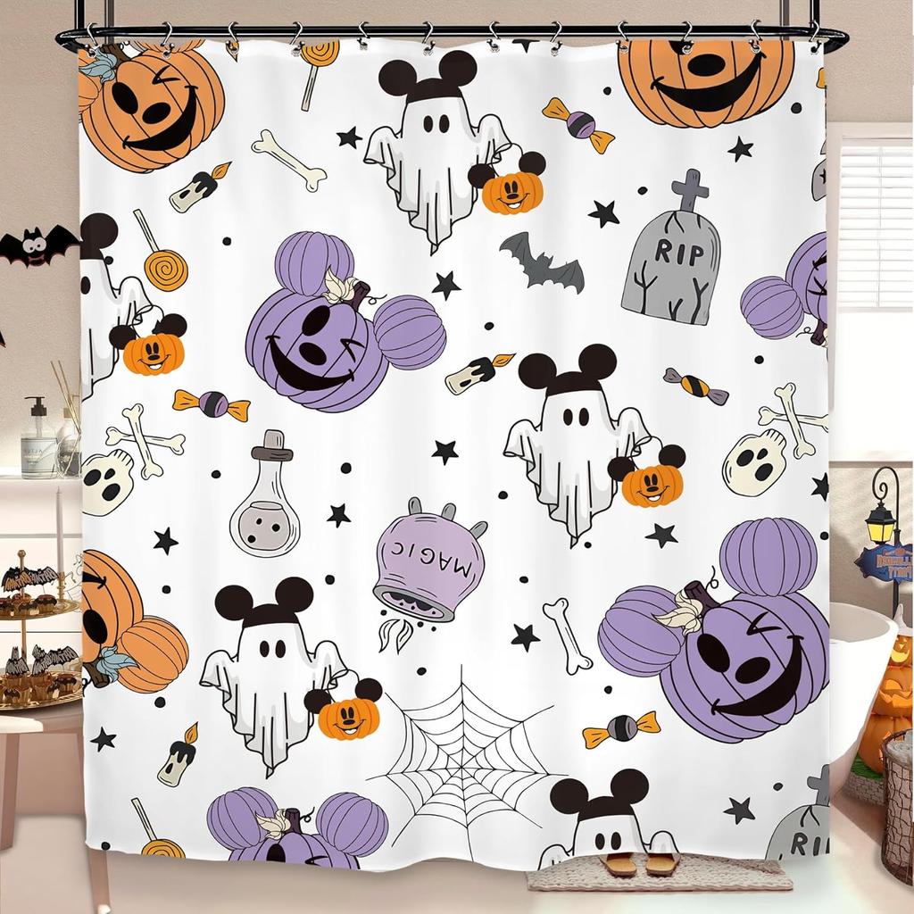 Хэллоуин Тыква Привидение Шторка для душа Голова мыши Тыква Череп Детский Мальчики Праздник Страшный Ужас Жуткий Набор для ванной Аксессуары