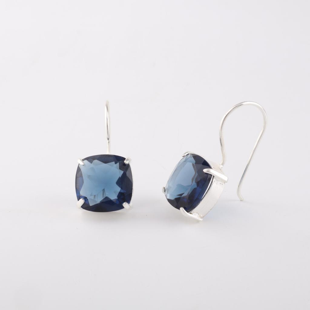 Natural London Blue Topaz Gemstone 925 Sterling Silver Handmade Boho Earrings 1" EE-172-13