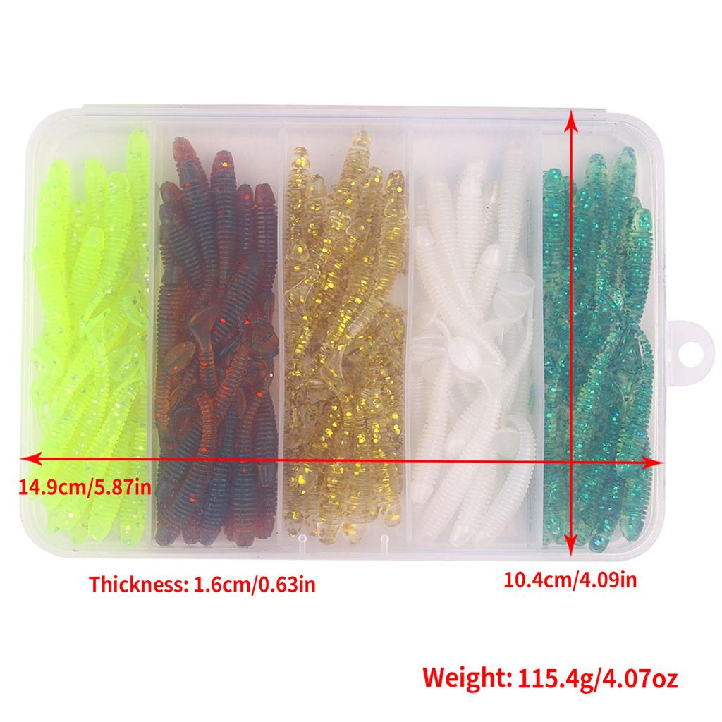 150 шт./коробка мягкая приманка коробка набор мягкий Т-образный хвост силиконовая искусственная приманка блестки для краппи шиадс приманки мини