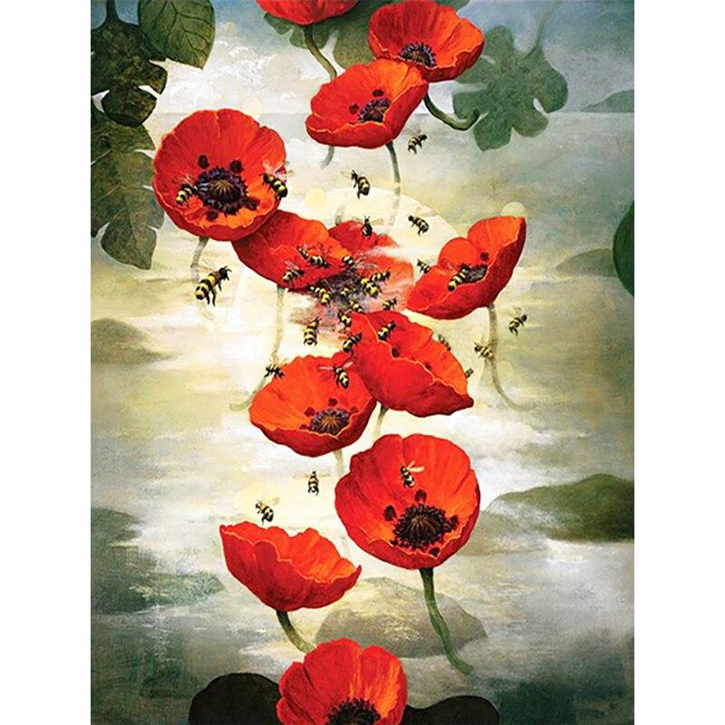 Full 5d Round Diy Diamond Painting Landscape Floral Diamond Embroidery Mosaic Cross Stitch Poppy Flower Home Decor Gift