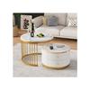 Table basse - MUVOE - Ensemble de 2 tables rondes - Blanc - Aspect marbre brillant - 2 tiroirs
