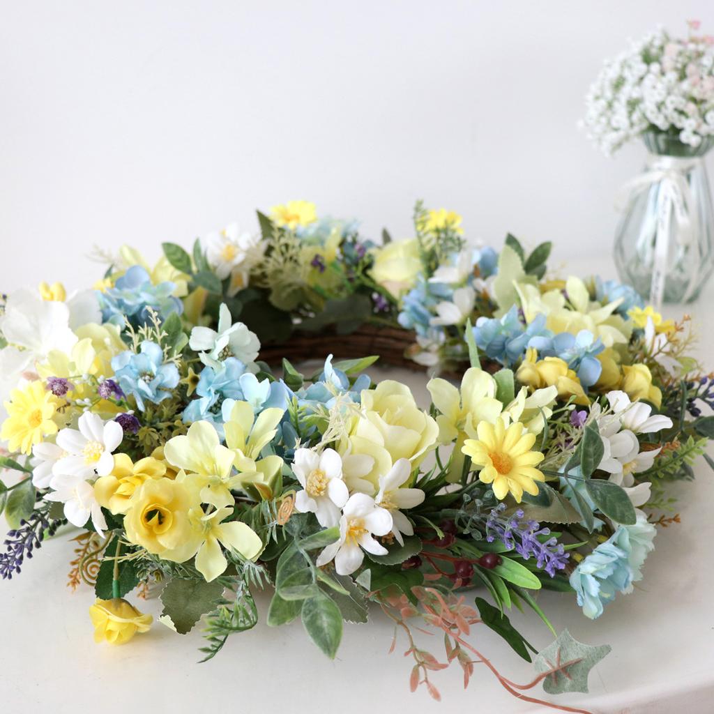 20 Inches Spring Wreaths for Front Door Summer Door Wreath Summer Wreath with Colorful Daisy Lavender Wildflower Green Leaves