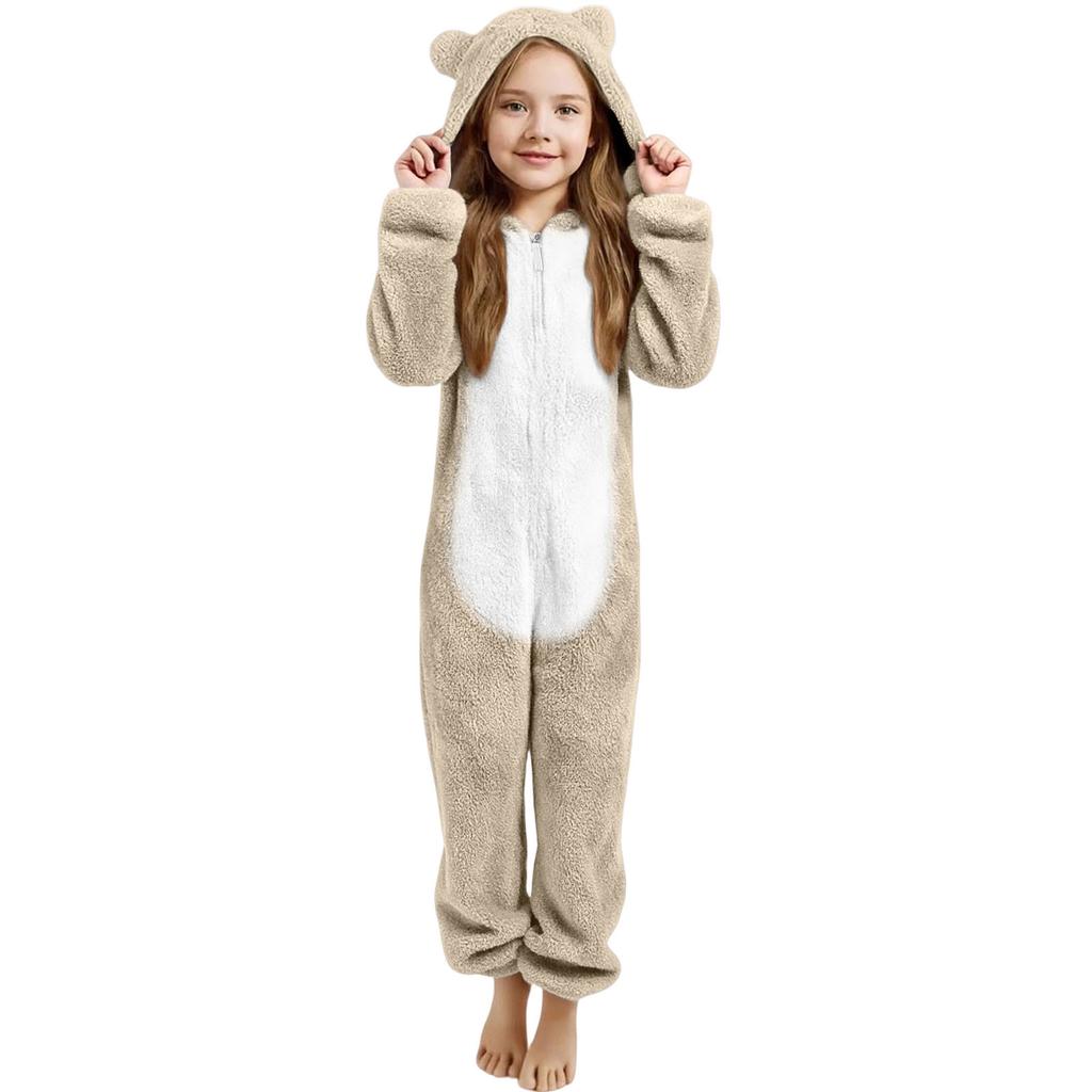 Children's Fashion Colour-Blocked Fleece-Lined Thickened -Eared Fleece Romper