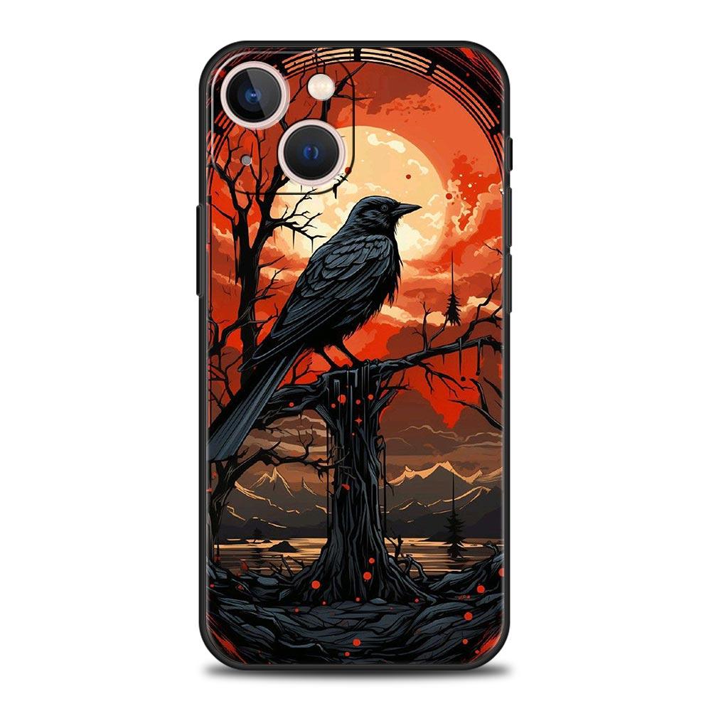 Черный Ворон Чехол для Телефона для iPhone 17 16 15 14 13 12 11 Pro Max 17 Air Plus Ударопрочный Мягкий ТПУ Чехол Fundas Capa Coque Сумка