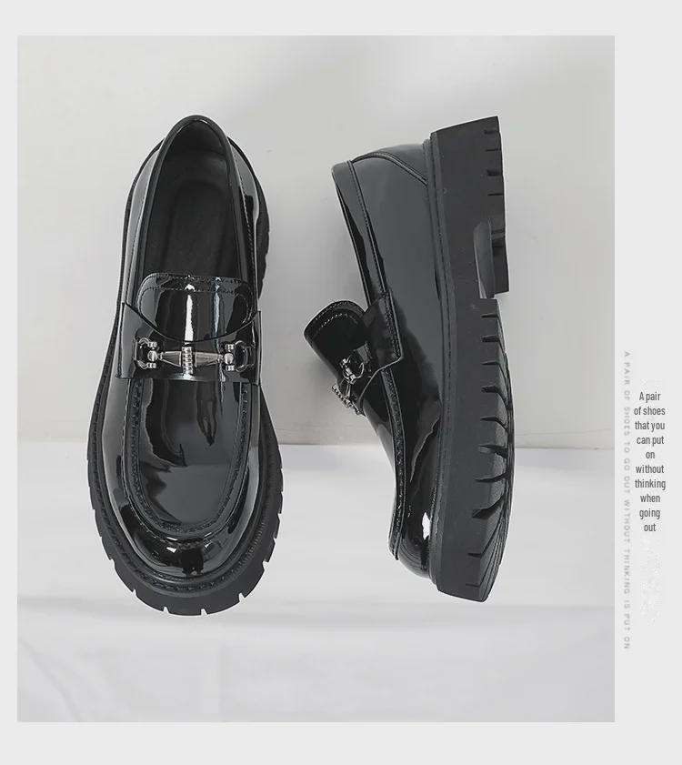 2024 Молодежные мокасины Toe: Мужские кожаные туфли на толстой подошве, увеличивающие рост, больших размеров