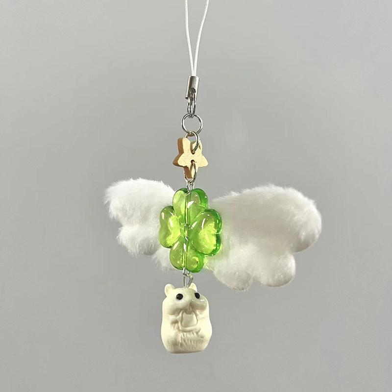 Зеленый счастливый четырехлистный клевер, летающий сурок, хомяк, брелок, счастливый клевер, телефонный шнурок, брелок, кулон, аксессуары, подарки