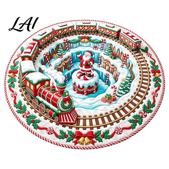 Modern Holiday Home Accents Round 3D Christmas Rug Vortex Optical Illusion Area Santa Snowman Staircase Quiet Play Mat for Kids Depth Pattern,