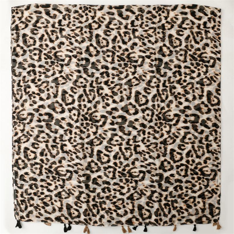 2024 Новый модный роскошный женский шарф с леопардовым принтом, женский хлопковый льняной платок с кисточками, мусульманский хиджаб на четыре сезона 90*180 см