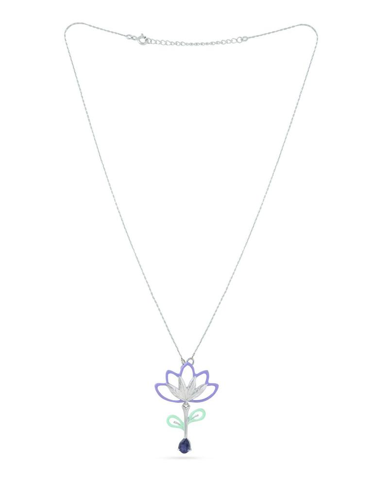 Подвеска Kicky and Perky из стерлингового серебра 925 пробы с фиолетовой и зеленой эмалью, украшенная камнем иолитом, в виде цветка, с цепочкой для женщин