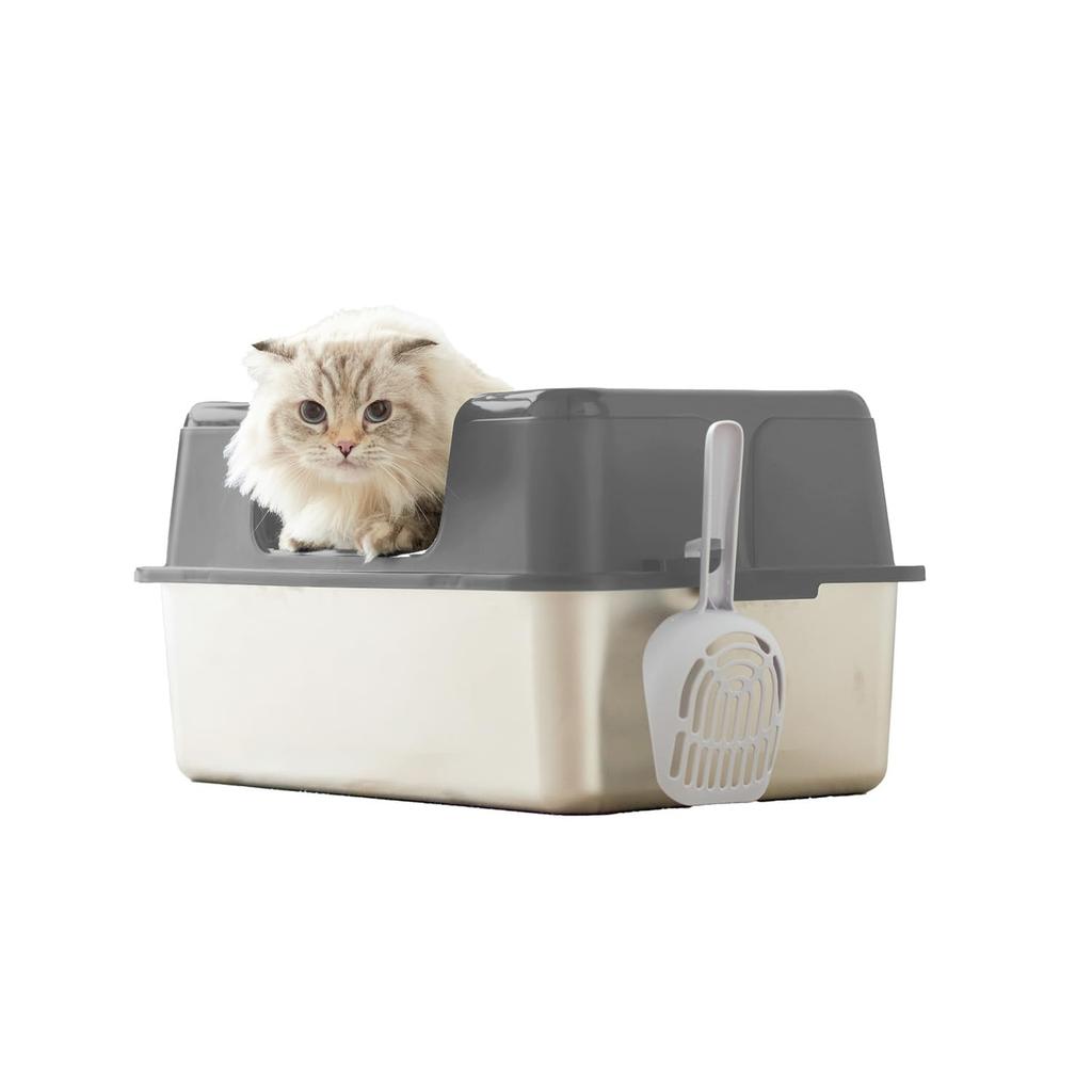 Туалет для кошек из нержавеющей стали M Серый туалет для кошек из нержавеющей стали Чистый Простой Прочный Предотвращение рассеивания Размеры Ширина 50 см x Глубина 35 см x Высота
