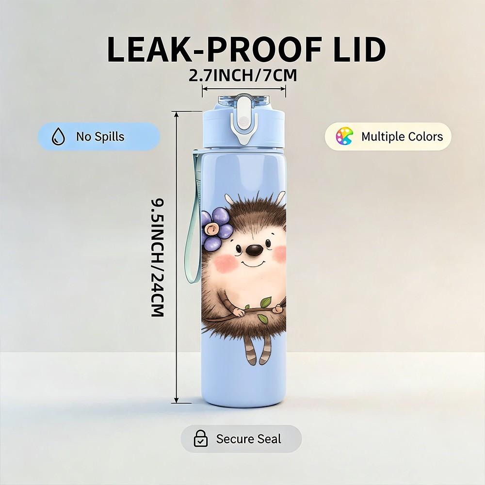 1PC Cute Fluffy Hedgehog 750ml Color Plastic Sports Water Bottle Leakproof Flip Straw Lid Suitable for Sports Office Home Use