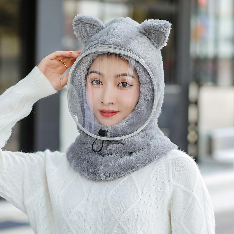 Winter windproof cap Children's outdoor riding Skiing Warm cold proof Fleece lens mask Scarf Integrated hat protection
