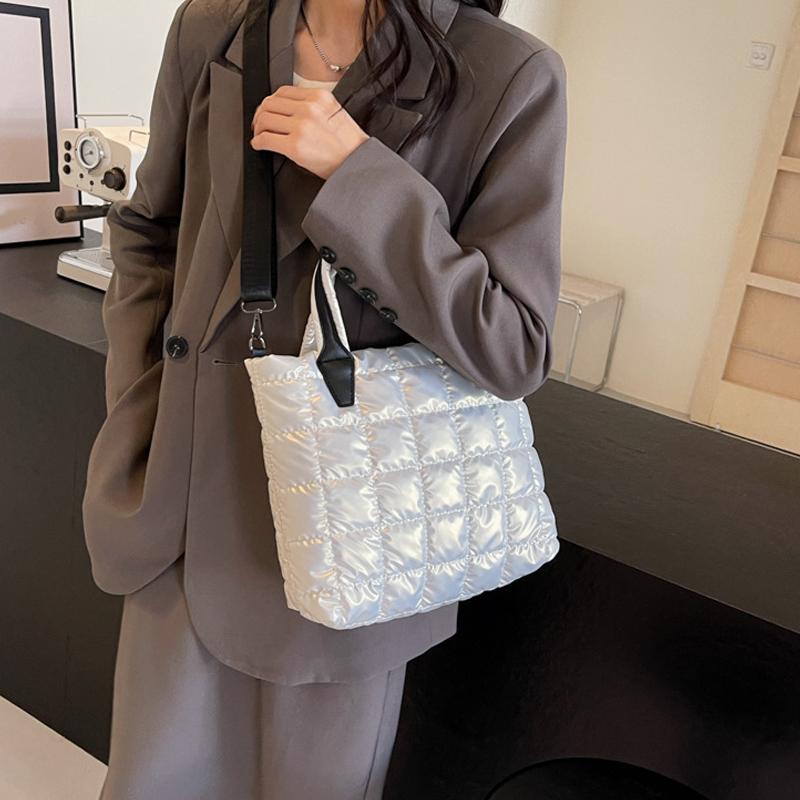 Стеганая мягкая сумка-тоут из нейлона, однотонная сумка-портфель, женская сумка через плечо, женская сумка большой емкости