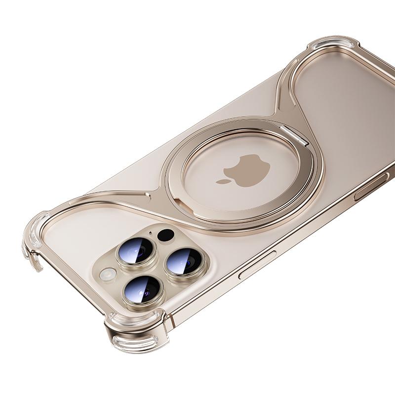 Магнитный металлический чехол для телефона iPhone 13 14 15 16 Pro Max с подставкой W-образной формы, держатель из алюминиевого сплава, безрамная охлаждающая оболочка