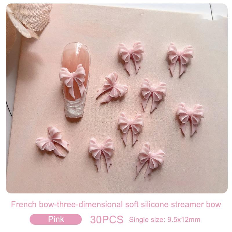 30 шт. красочные ленточные банты для ногтей, подвески, ленточные галстуки, детали для ногтей, смоляные 3D-украшения для ногтей, аксессуары Kawaii