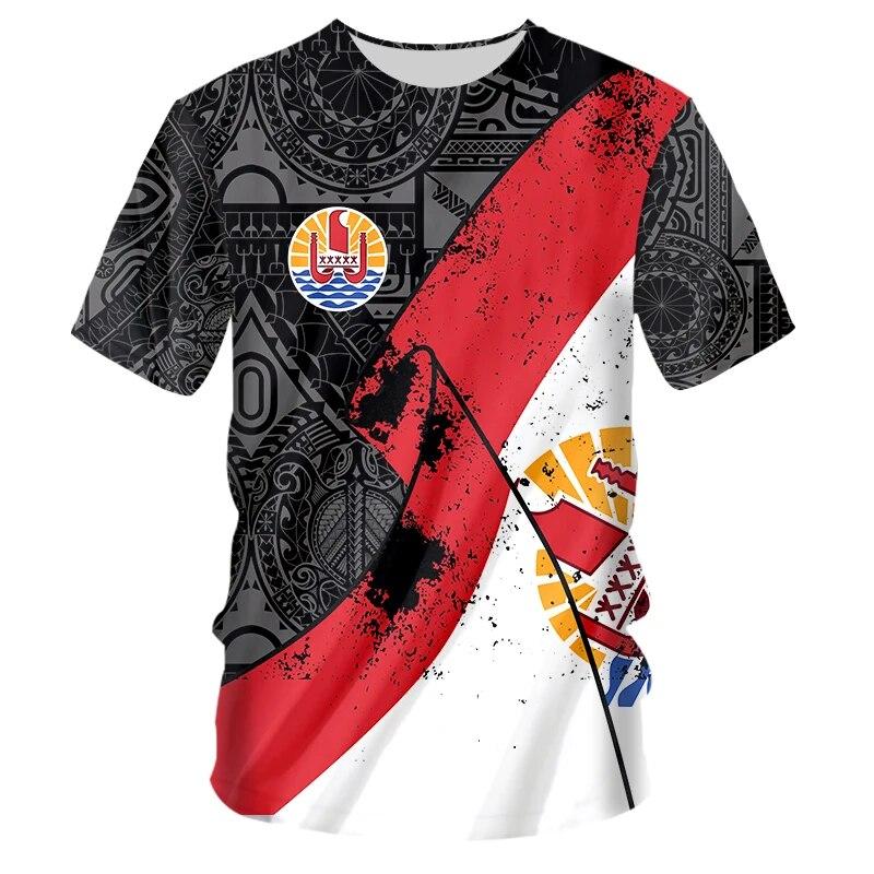 Summer Trend Tahiti Polynesian Men's Fashion T-Shirt O Neck Casual Short Sleeve Oversized Street Shirt Comfortable Hawaiian Plus Size Tops