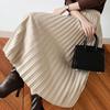 Women Maxi Skirt Elastic High Waist A Line Long Skirt Solid Color Large Hem Pleated Skirt Work Leisure Skirt Workwear