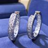 New Luxury Square Cubic Zirconia Circle Hoop Earrings for Women Silver Color Fashion Versatile Lady's Ear Rings Trend Jewelry