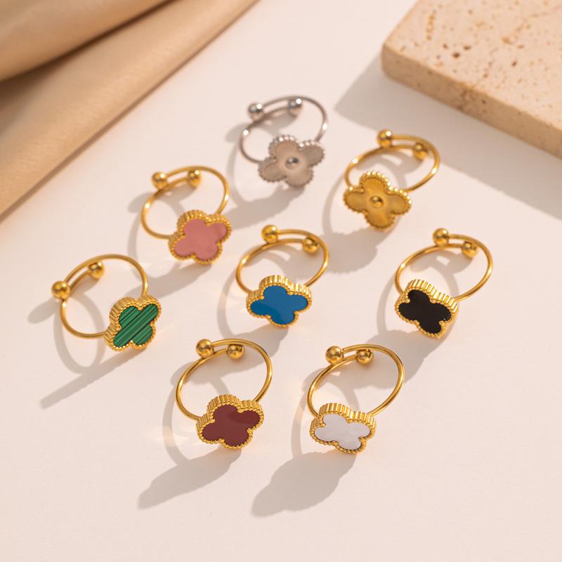 Счастливая подвеска для девочки Клевер Открытое кольцо Титановая сталь 18K Золото Простое кольцо