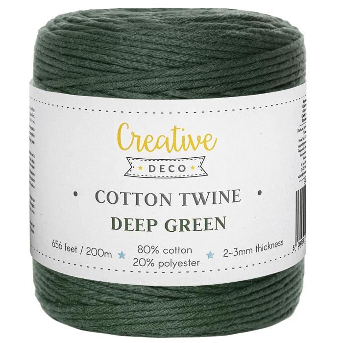 Corde Macramé - Creative Deco - Verte Profonde - 3mm - 200m - Fil de Coton et Polyester