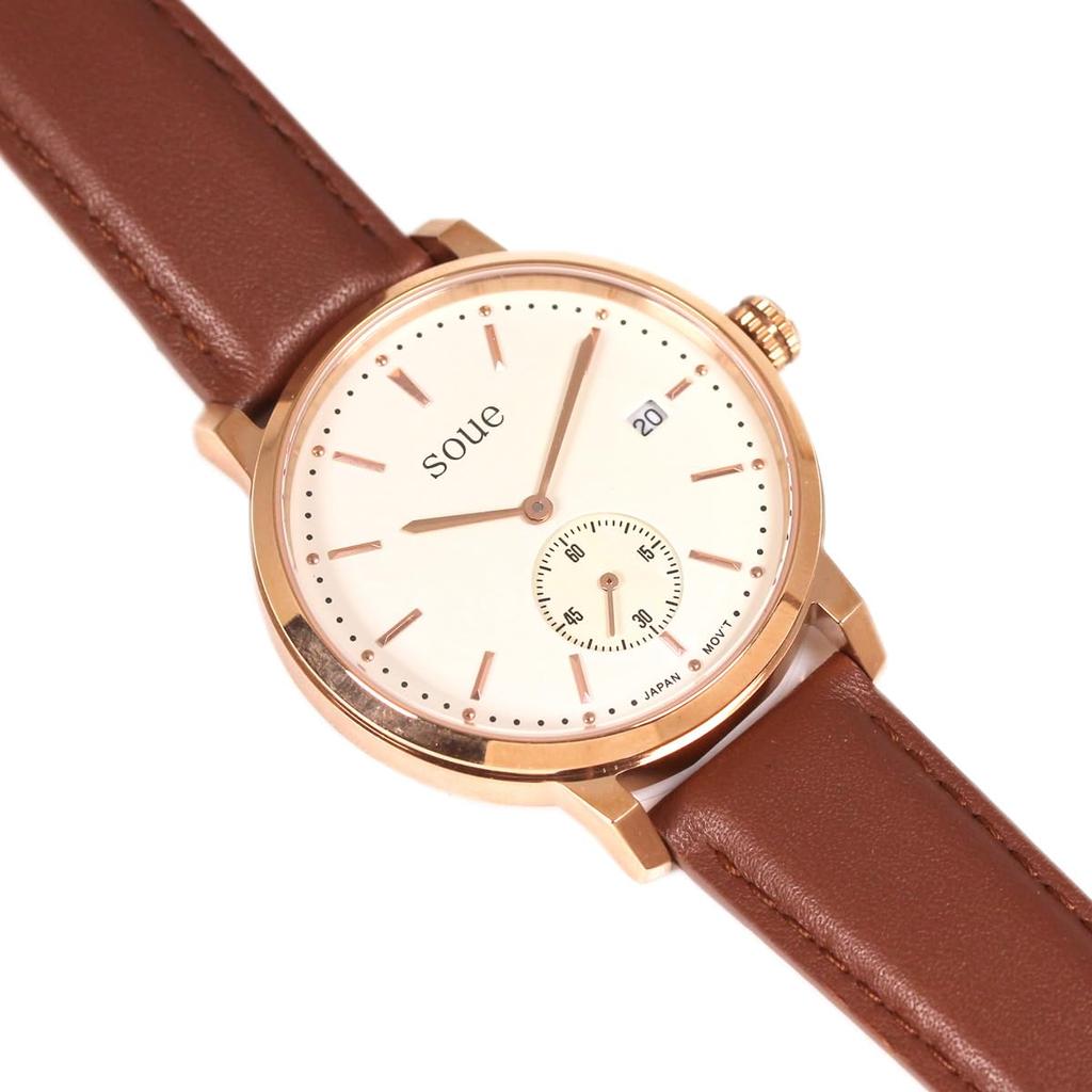 SOUE Pair Watch Classics Pair Watch Pair Couple 38mm Size Leather Belt Leather Band Brown Pink Gold Ivory Dial [SOUE] Women's Men's
