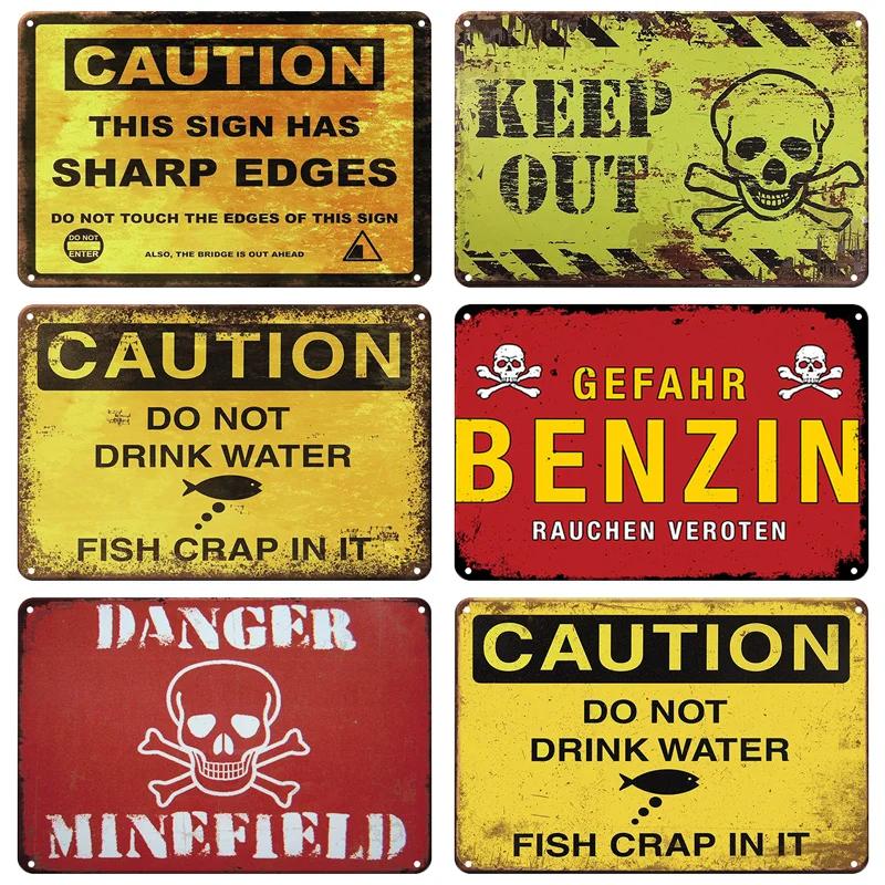 Caution Metal Tin Sign Vintage Metal Plaque Warning Slogan Retro Metal Posters Plate Signs Door Factory Home Wall Decor